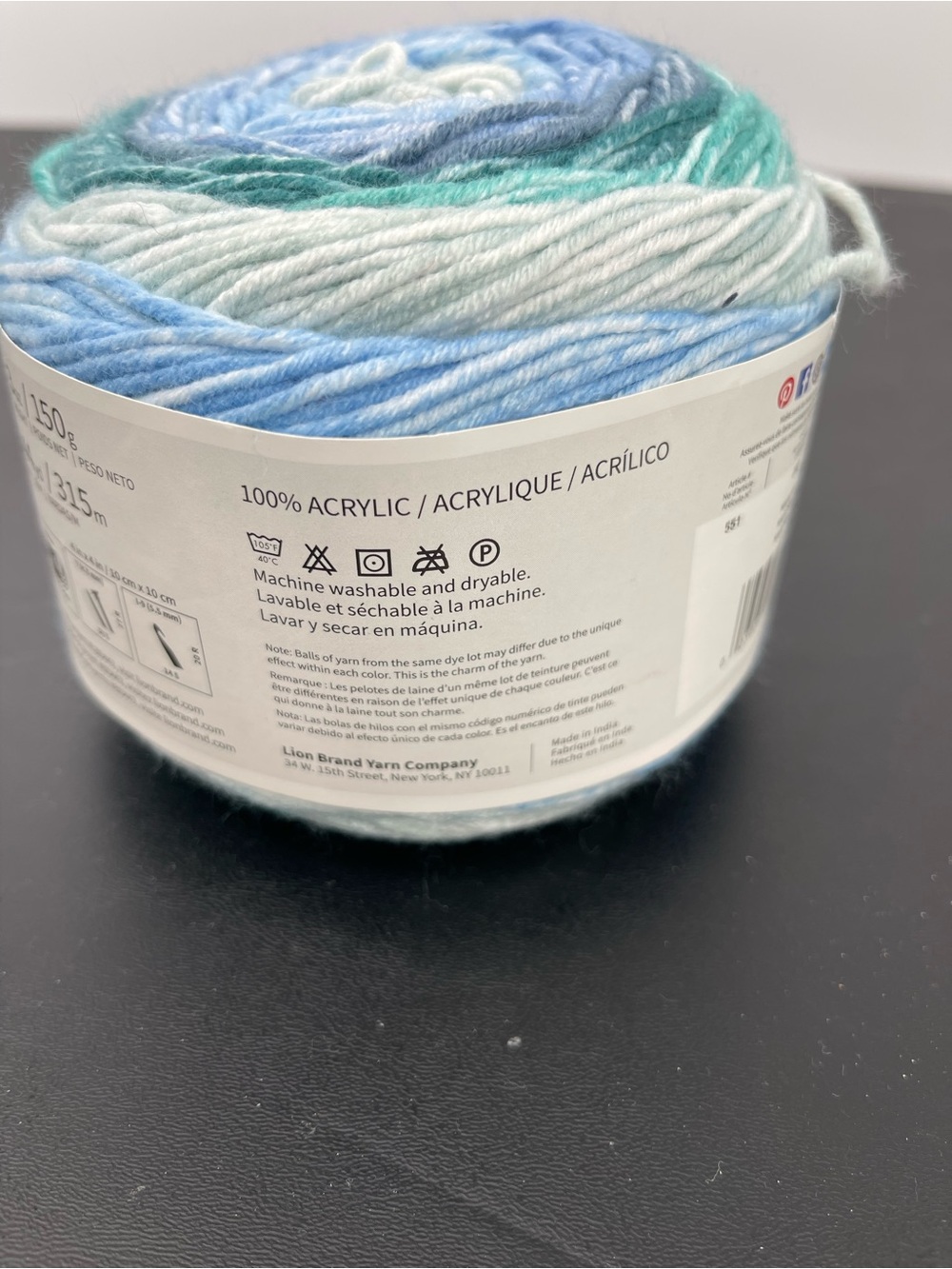 Lion Brand Mandala Ombré Yarn in Blue & Teal - Picture 4 of 4